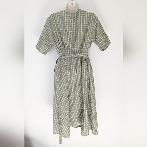 Grace & Chili Green Gingham Plaid Wrap Midi Dress Medium Modest - Picture 2 of 4